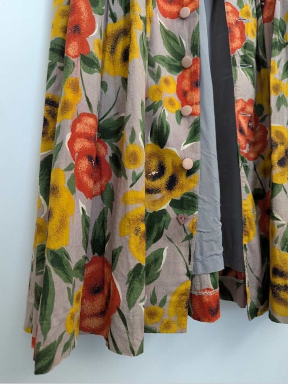 Vintage Cotton Poplin Dress Full Button Back Lined Brunch Floral Romantic - Picture 10 of 16